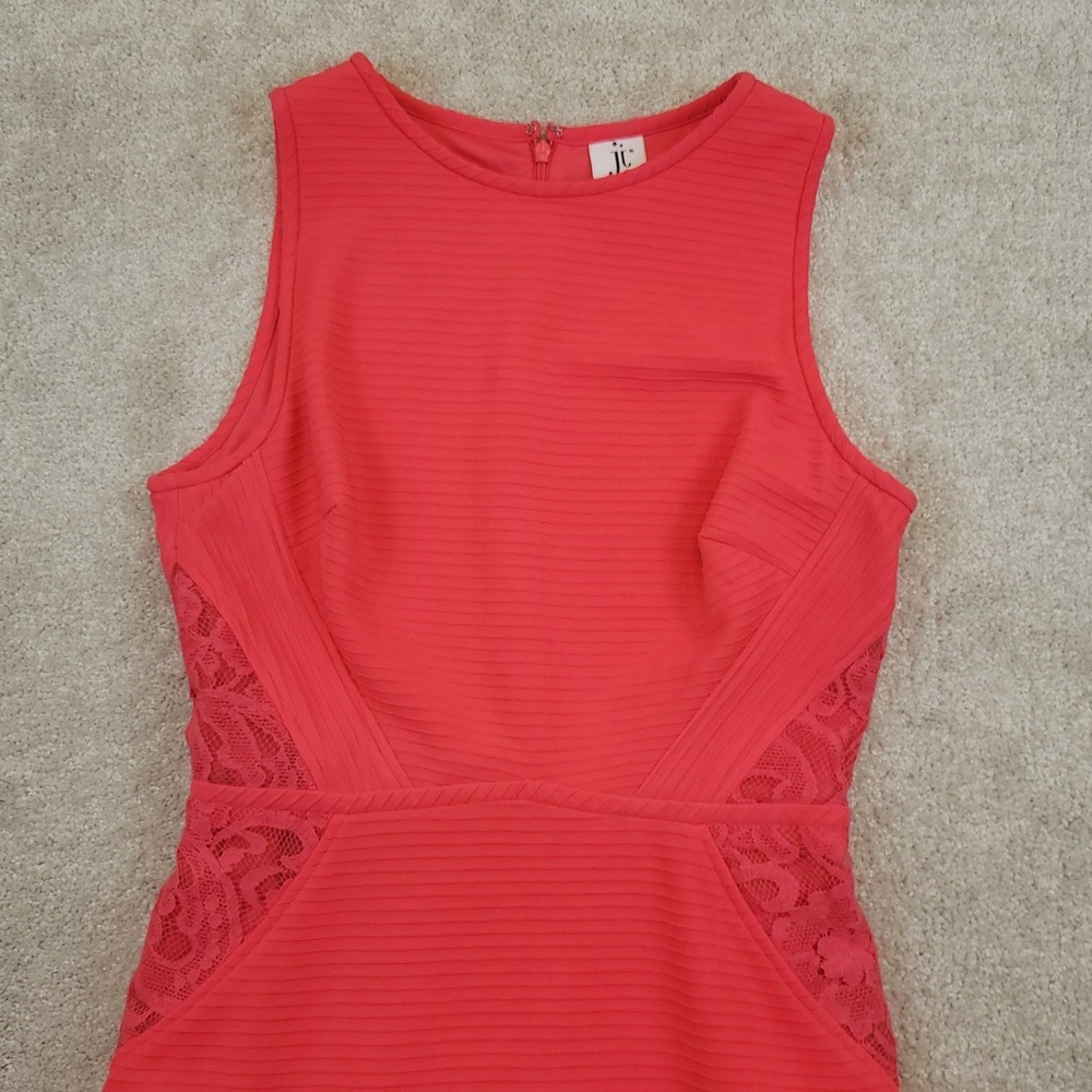 Julia Jordan Ruffle Lace Hem Mini Tank Dress 10‎ Sleeveless Scoop Neck Hot Pink - Picture 4 of 6